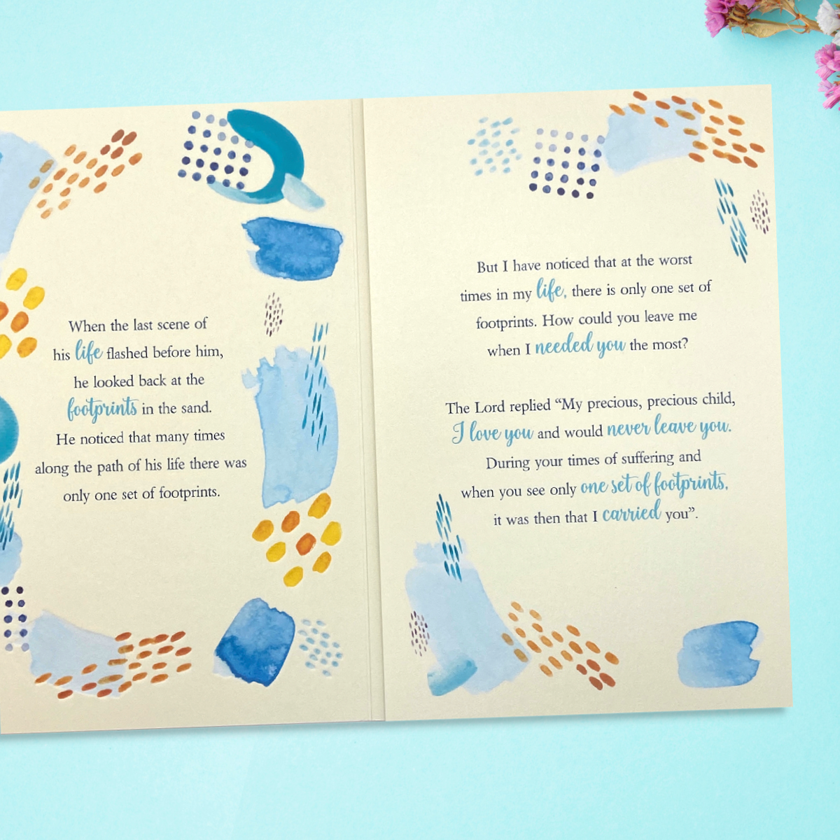 Inside image showing two pages of verse and decorated card