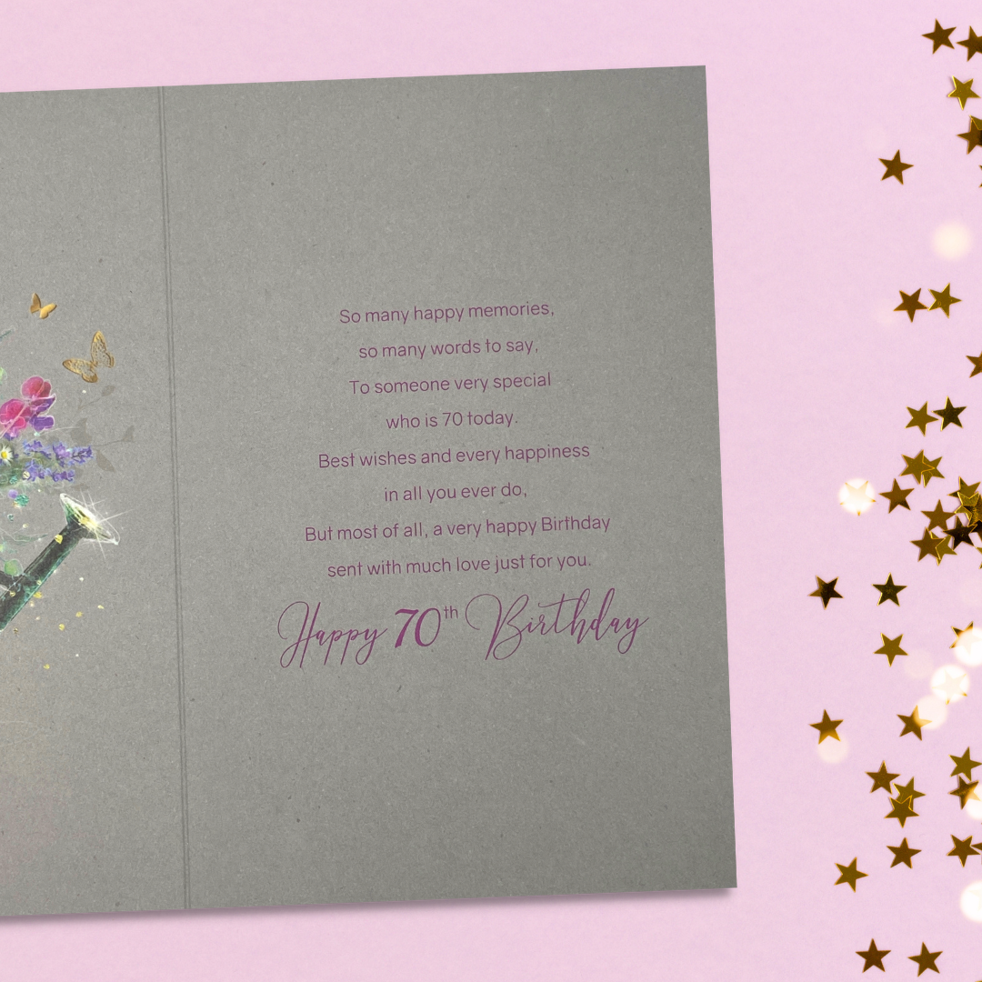 Inside image with grey card and full colour print and verse