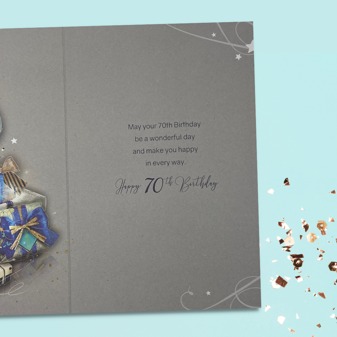 Inside image with grey board and full colour print and verse