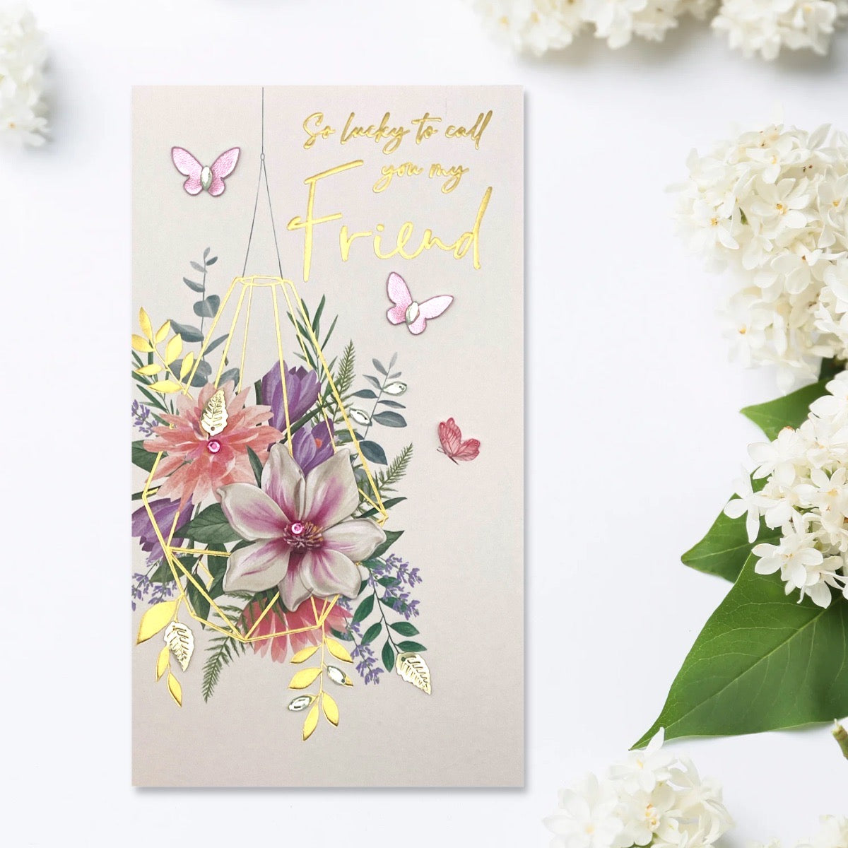 Friend Hanging Basket Slim Birthday Design Shown In Full