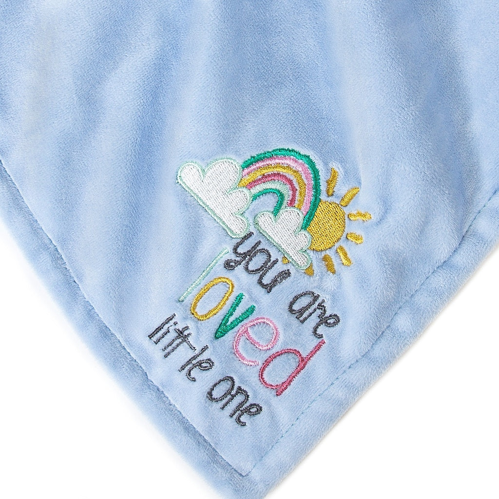 Close up of rainbow detail and text