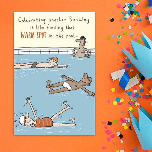 Funny Birthday Card - Giggles Warm Spot In The Pool