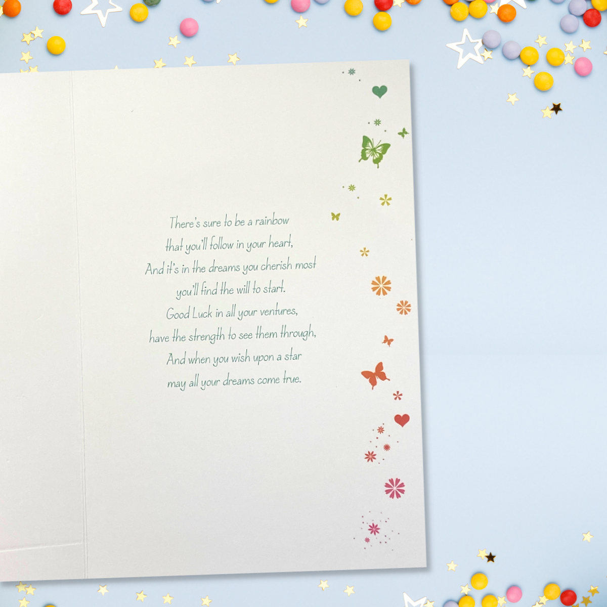 Inside image with further verse and colourful butterflies