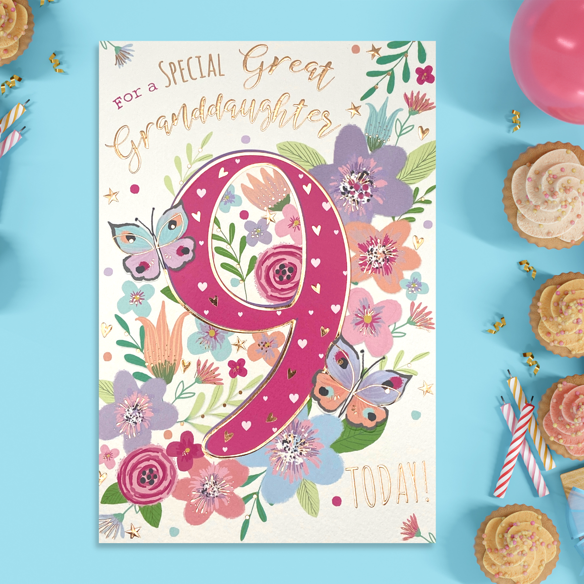Great Granddaughter Age 9 Birthday Card Displayed In Full