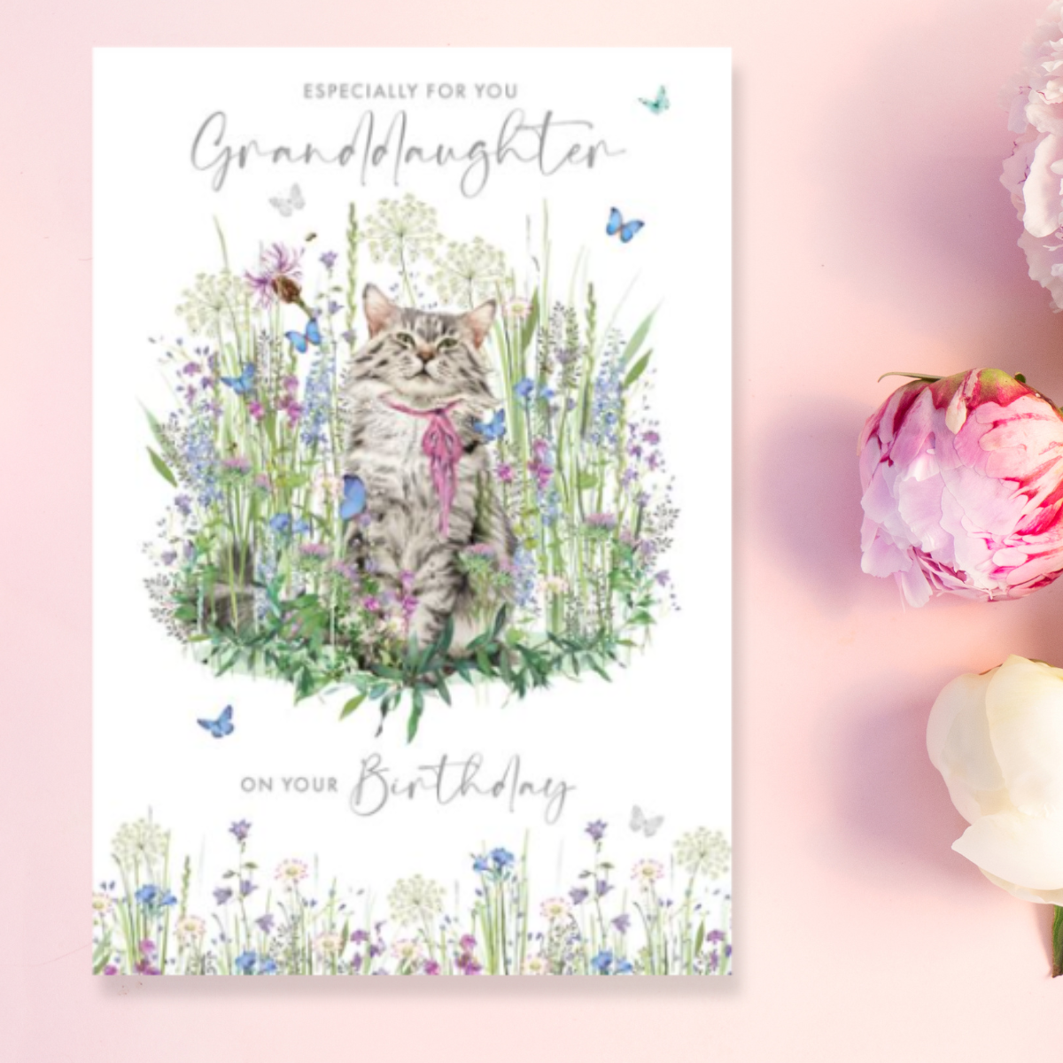 Granddaughter Birthday Card - Pizazz Butterflies & Cat