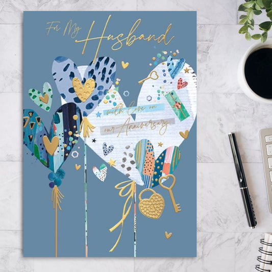 Husband Anniversary Card - Blue Balloons