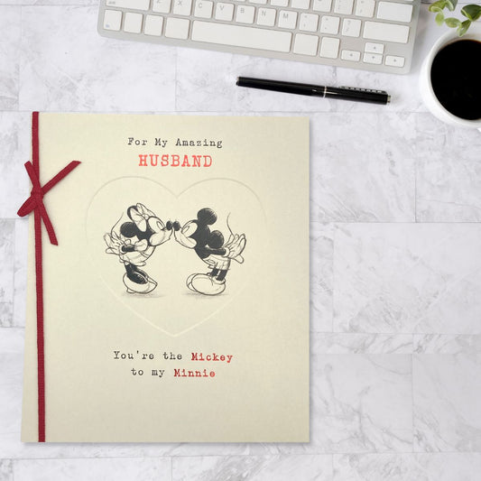 Mickey Mouse Themed Husband Birthday Card Displayed In Full