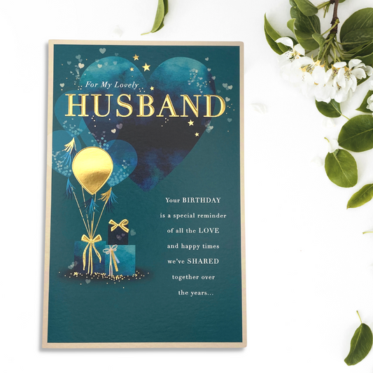 Husband Birthday Card - Blue & Gold Balloons
