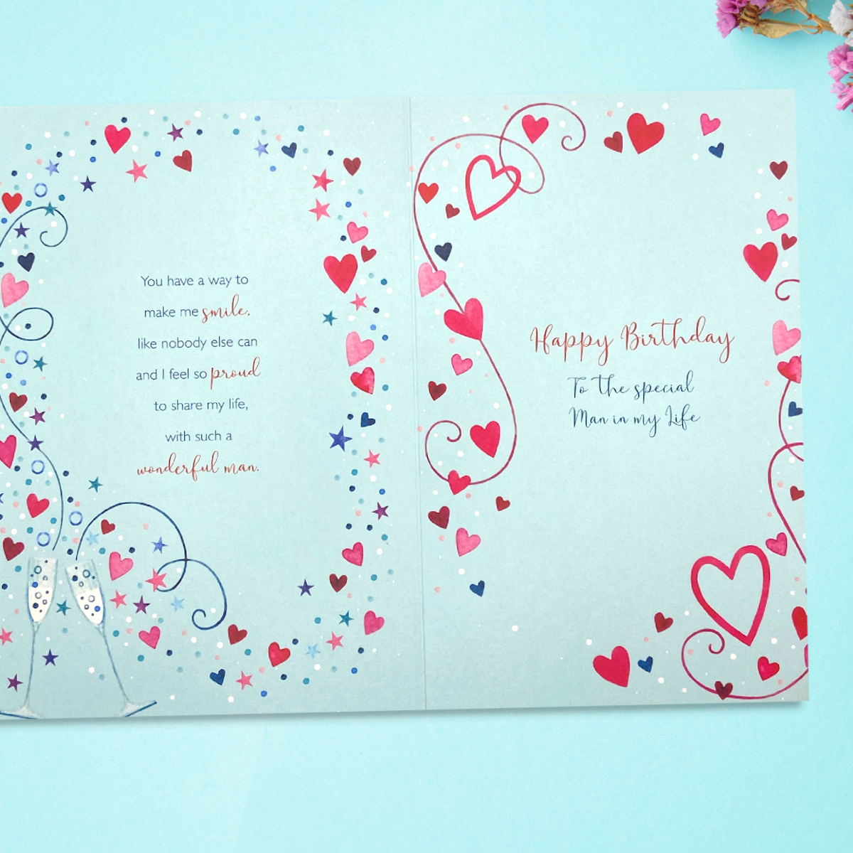 Two final pages with more hearts, champagne flutes and verse