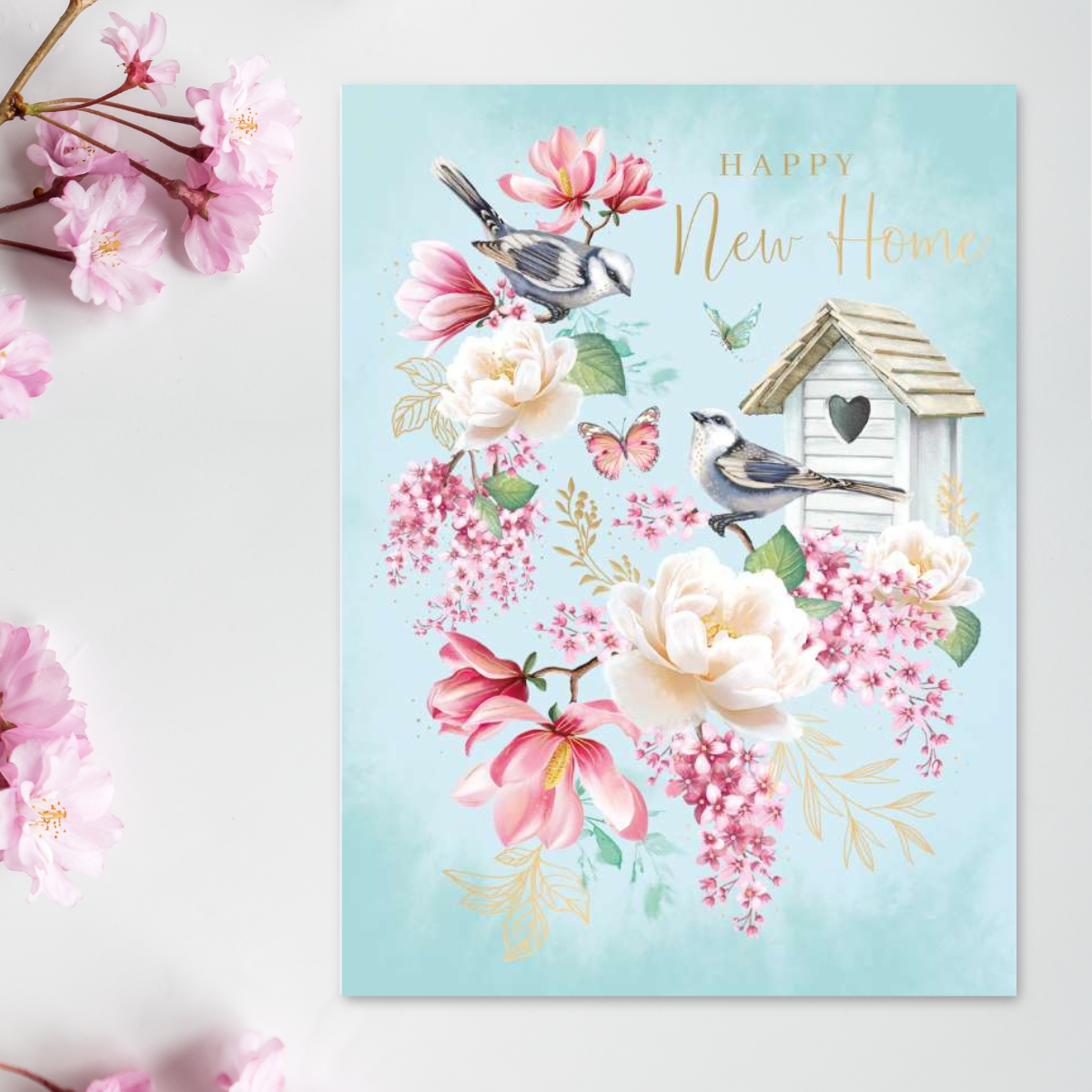 New Home Card - Floral Birdhouse