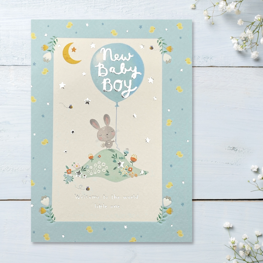 Front image with cute bunny and balloon