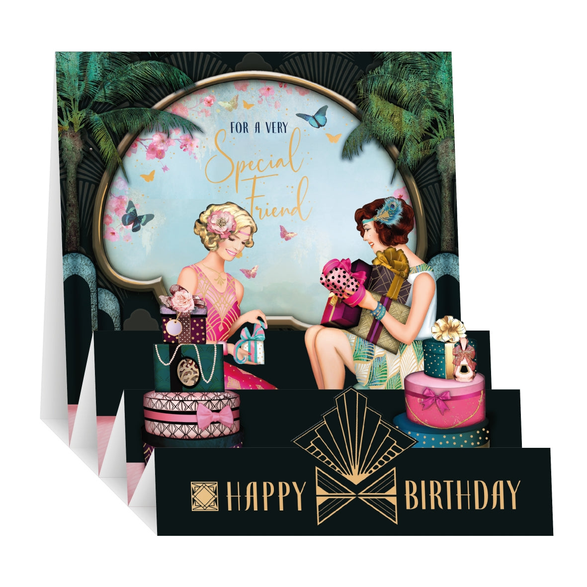 Friend Birthday Card - Art Deco Zig Zag Pop Up