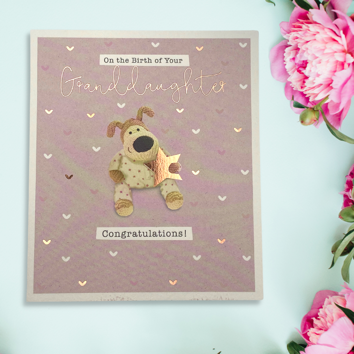 Birth Of Granddaughter Card - Boofle Bear & Hearts