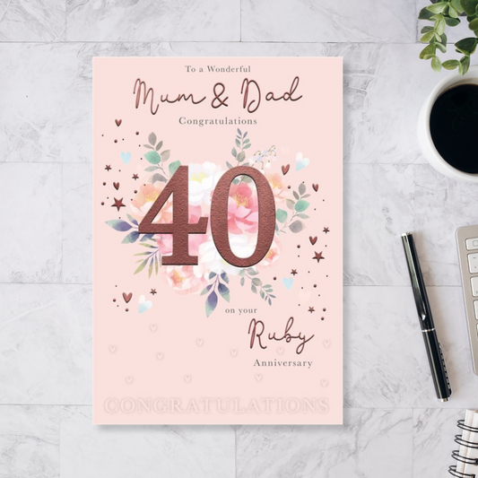 Mum & Dad Ruby Wedding Anniversary 40th Card - Flowers
