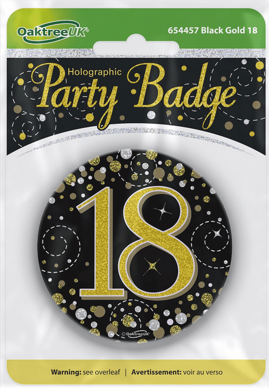 Birthday Badge 3 inch - 18 Today Black & Gold Sparkling Fizz