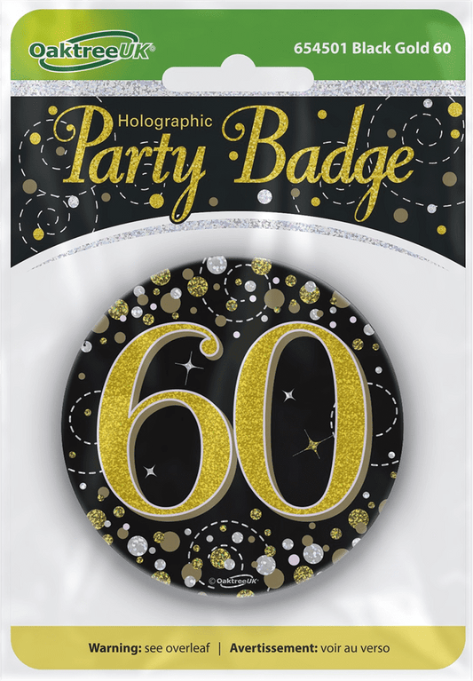Birthday Badge 3 inch - 60 Today Black & Gold Sparkling Fizz