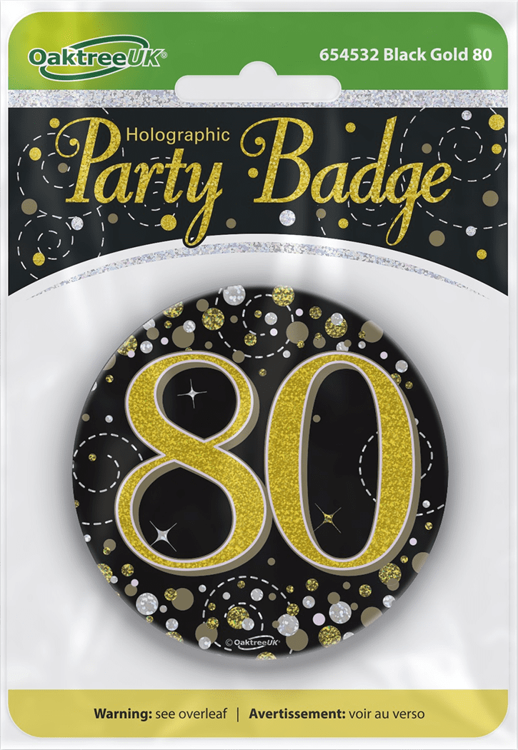Birthday Badge 3 inch - 80 Today Black & Gold Sparkling Fizz