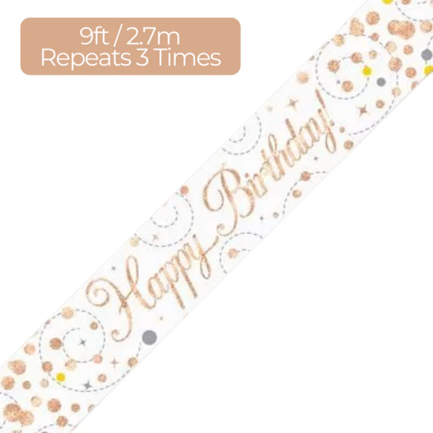 Happy Birthday Rose Gold Sparkling Fizz 9ft Banner