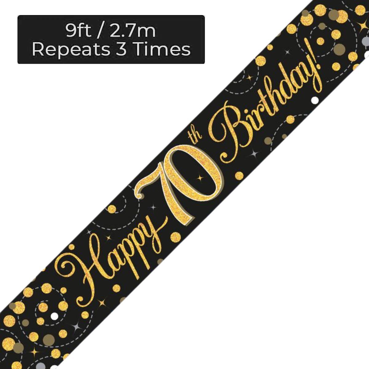 Age 70 Black & Gold Holographic 9ft Birthday Banner