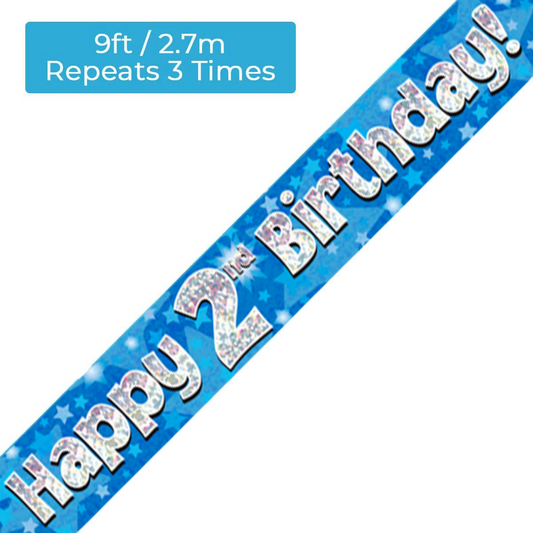 Age 2 Blue Holographic 9ft Birthday Banner