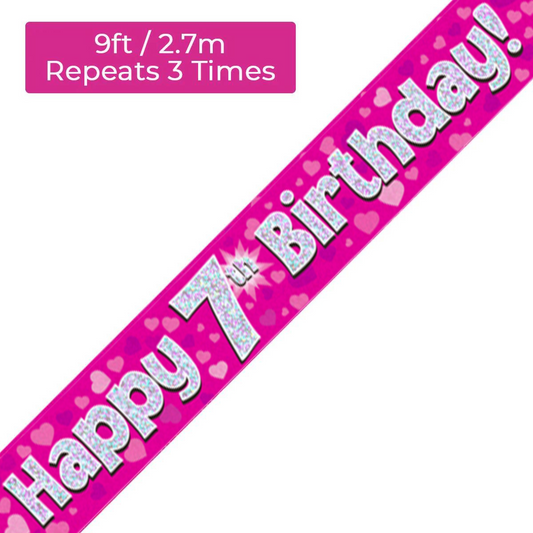 Age 7 Pink Holographic 9ft Birthday Banner
