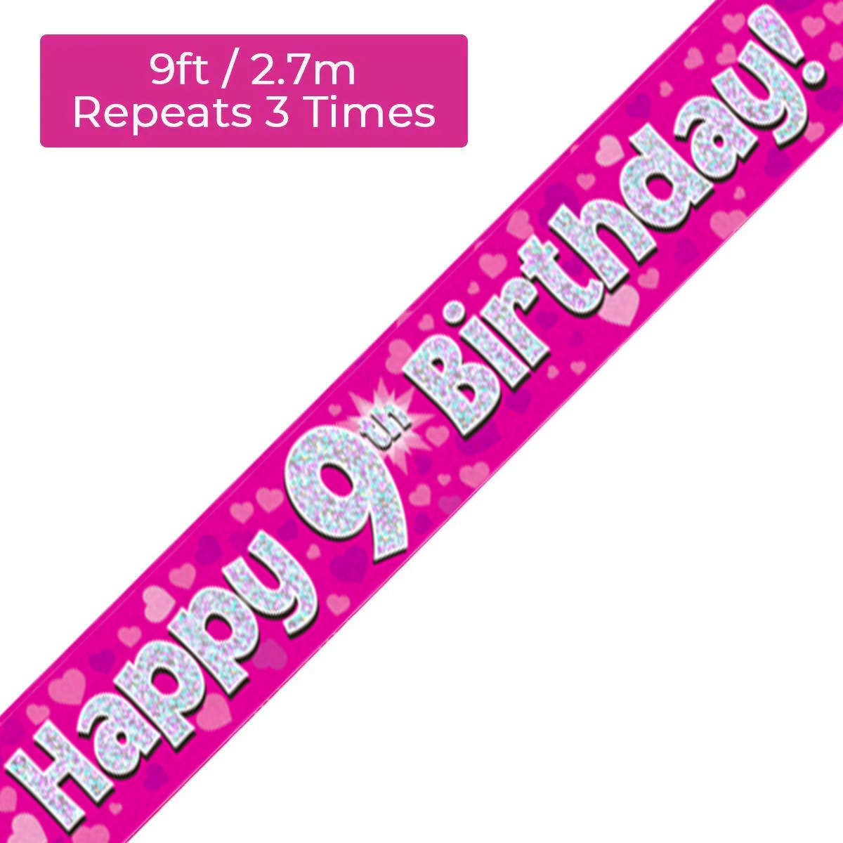 Age 9 Pink Holographic 9ft Banner