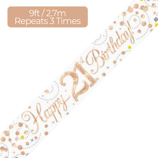 Age 21 Rose Gold Fizz Holographic 9ft Birthday Banner