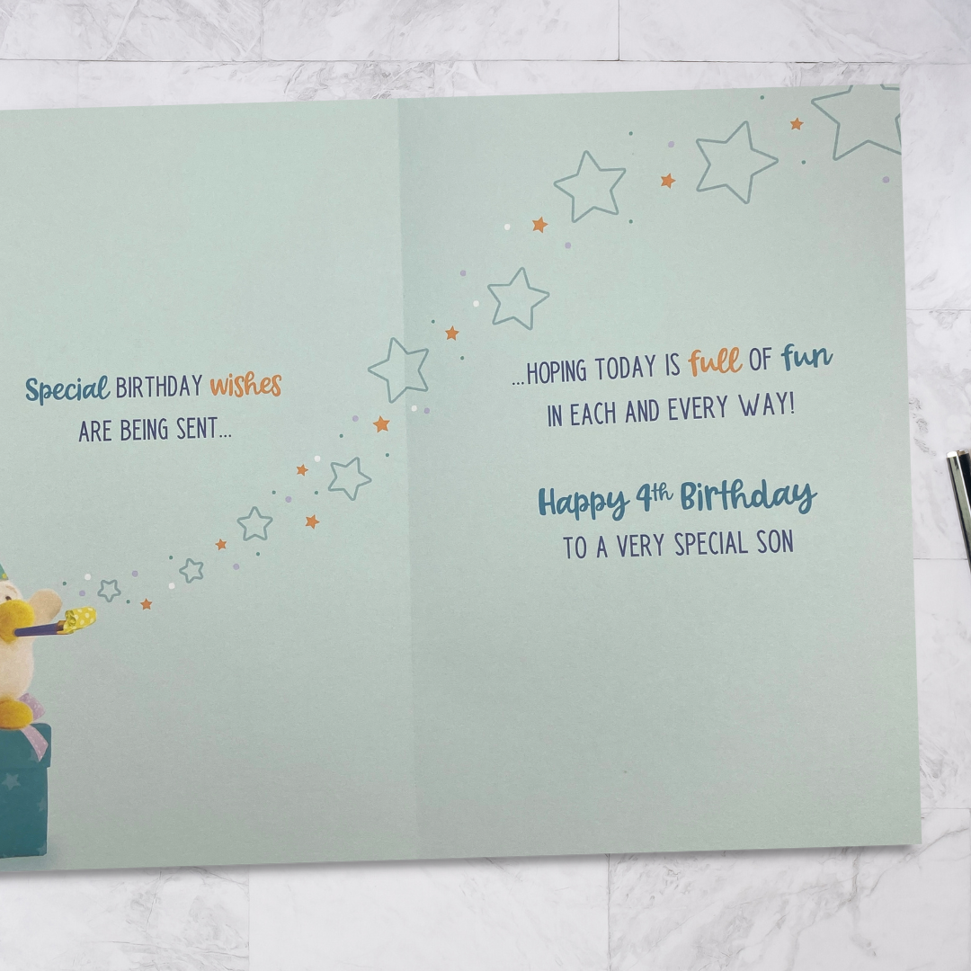 Son 4th Birthday Card - Barley Bear & Kite