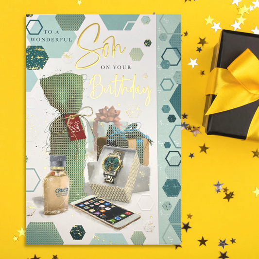 Son Watch & Aftershave Birthday Card Displayed In Full
