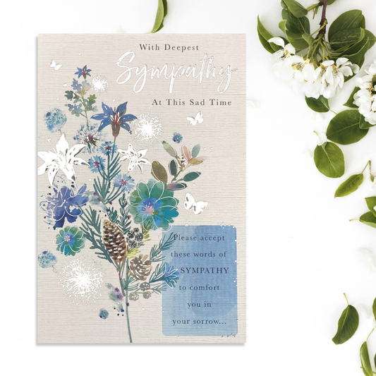 Front image with blue flowers, butterflies and verse