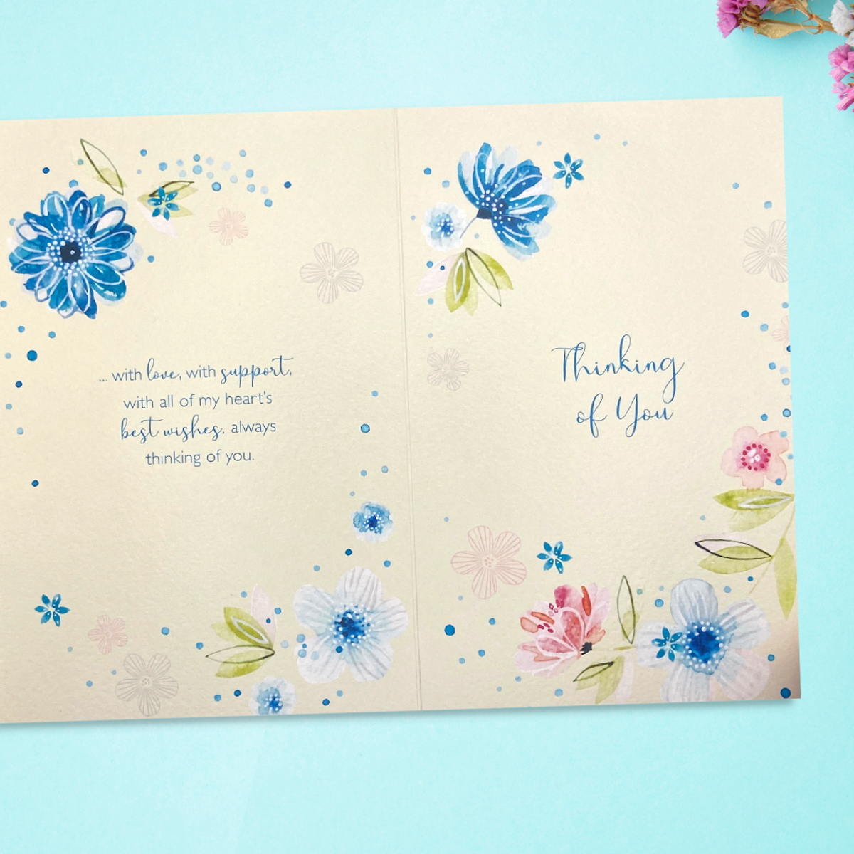 Two final pages with blue flowers and verse