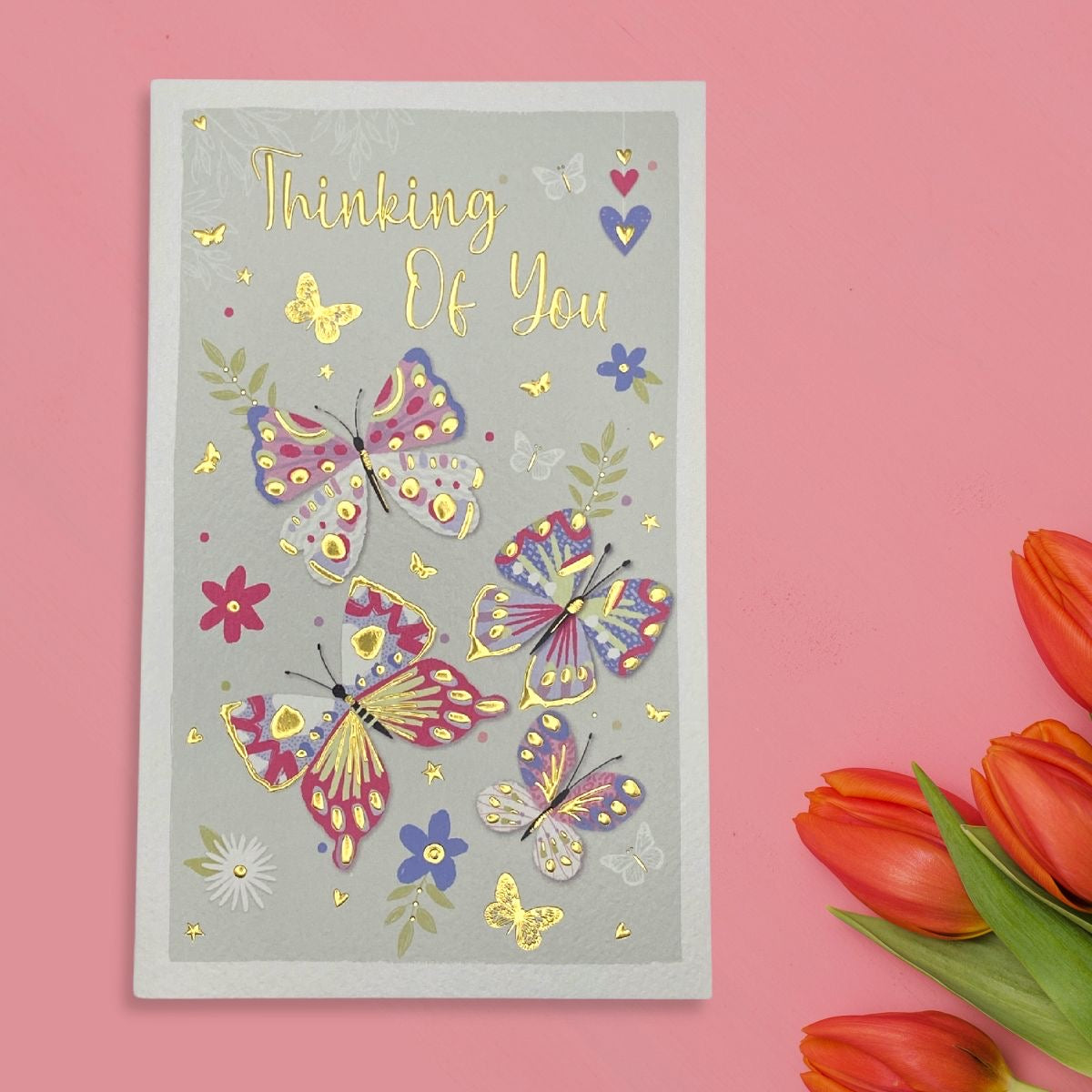 Thinking Of You Butterfly Themed Greeting Card Displayed In Full