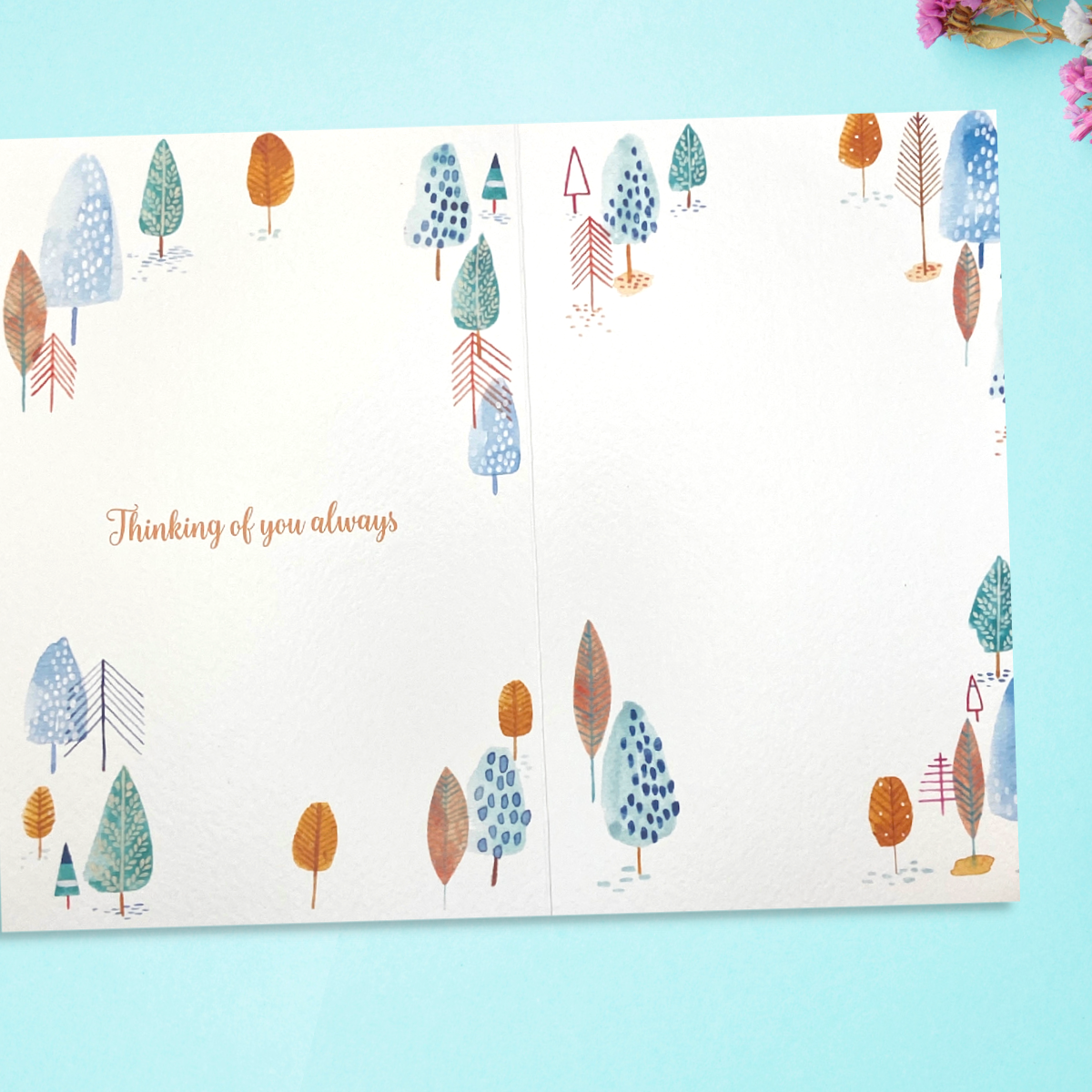 Two further pages with text and tree border