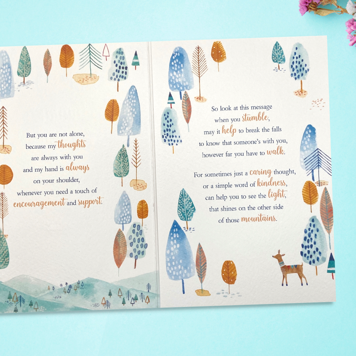 Inside image with two pages of trees and verse