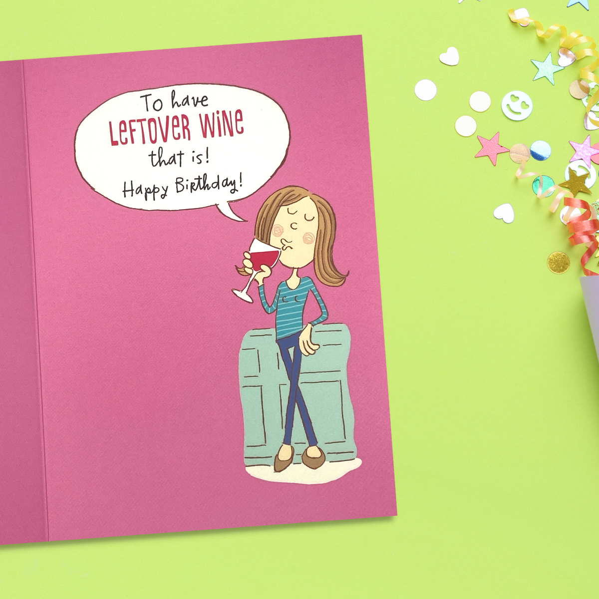Funny Birthday Card - Giggles Leftover Wine