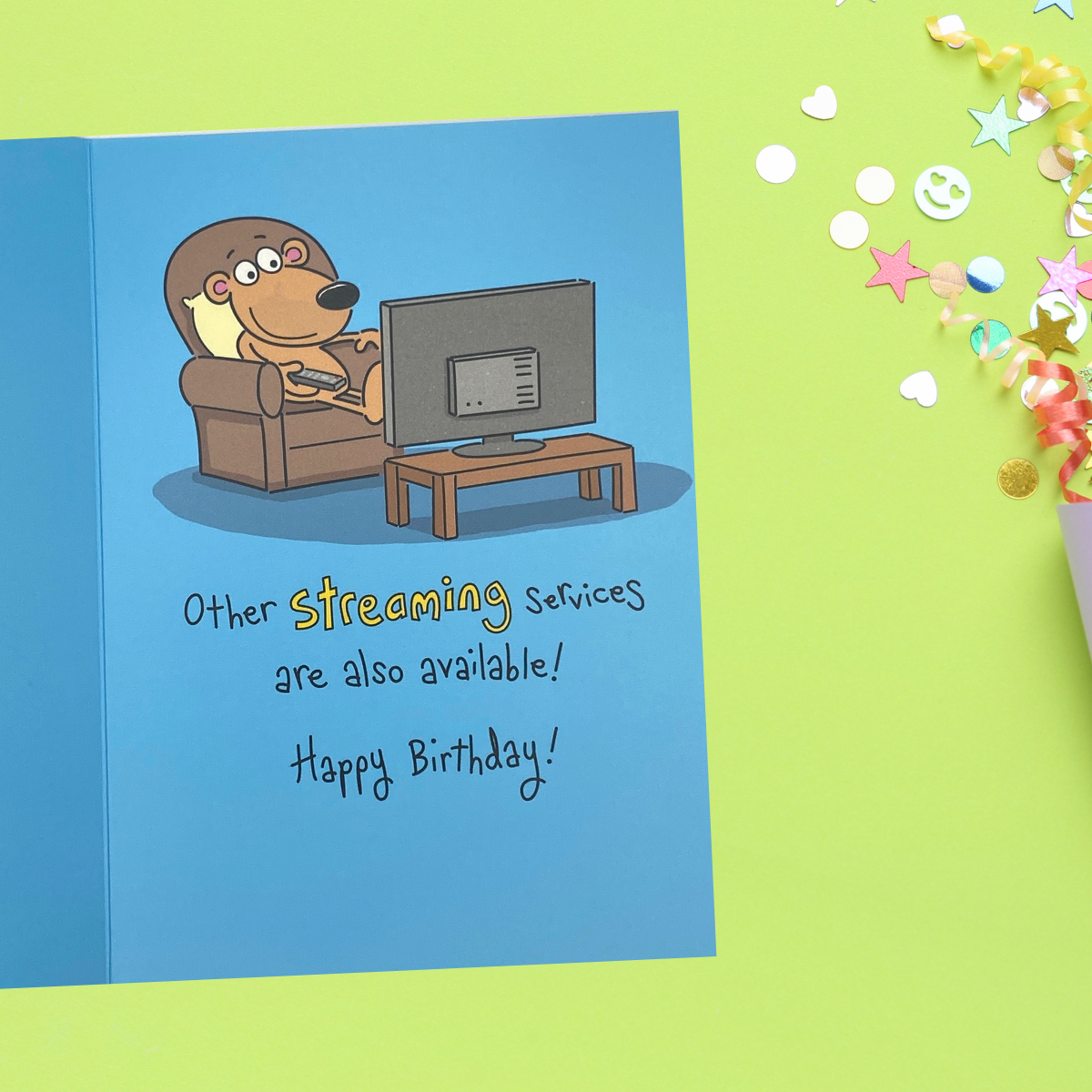 Inside image with bear now watching tv