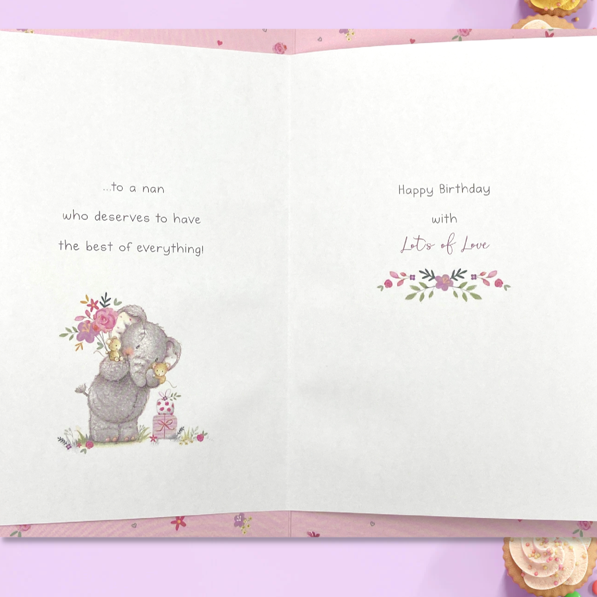 Inside image with full colour print and verse with floral border