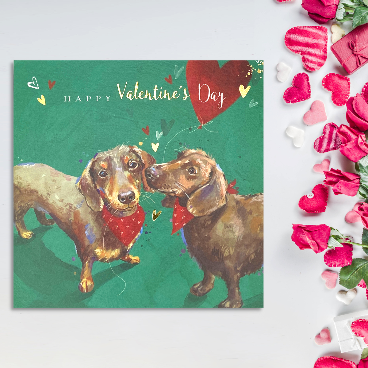 Open Valentine's Day Card - Dogs & Heart
