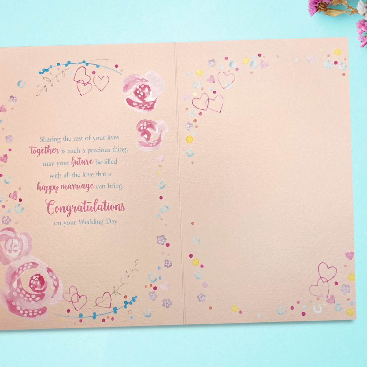 Two final pages with watercolour flowers hearts and verse