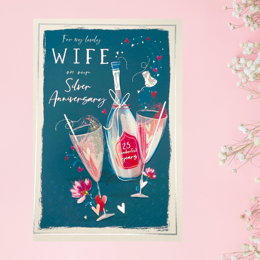 Wife Silver Wedding Anniversary Card - 25 Wonderful Years