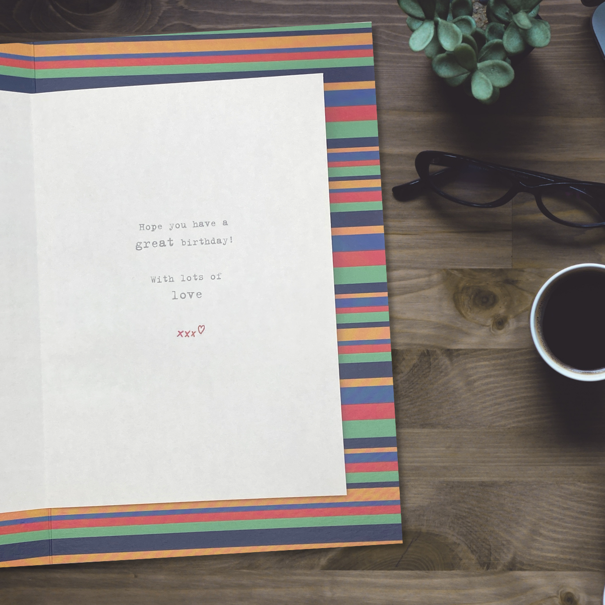 Inside image showing multicolour snazzy border with colour print