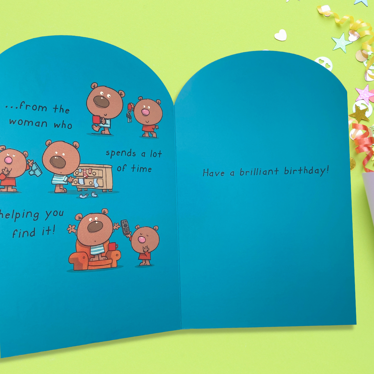 Inside image with full colour print and punchline