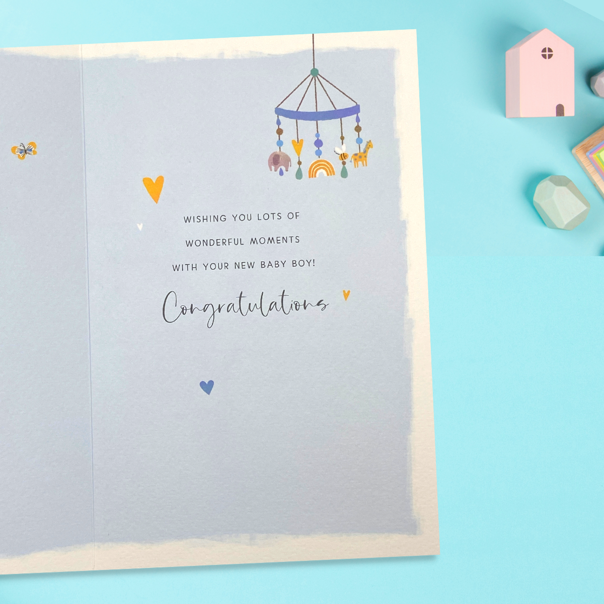 Inside image with white border, blue card and verse with illustrations