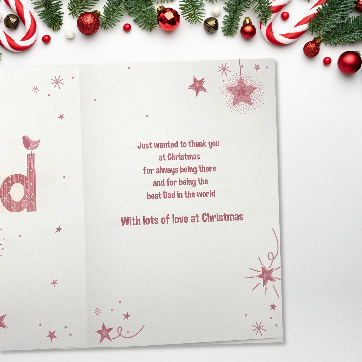 Inside image with red print and stars