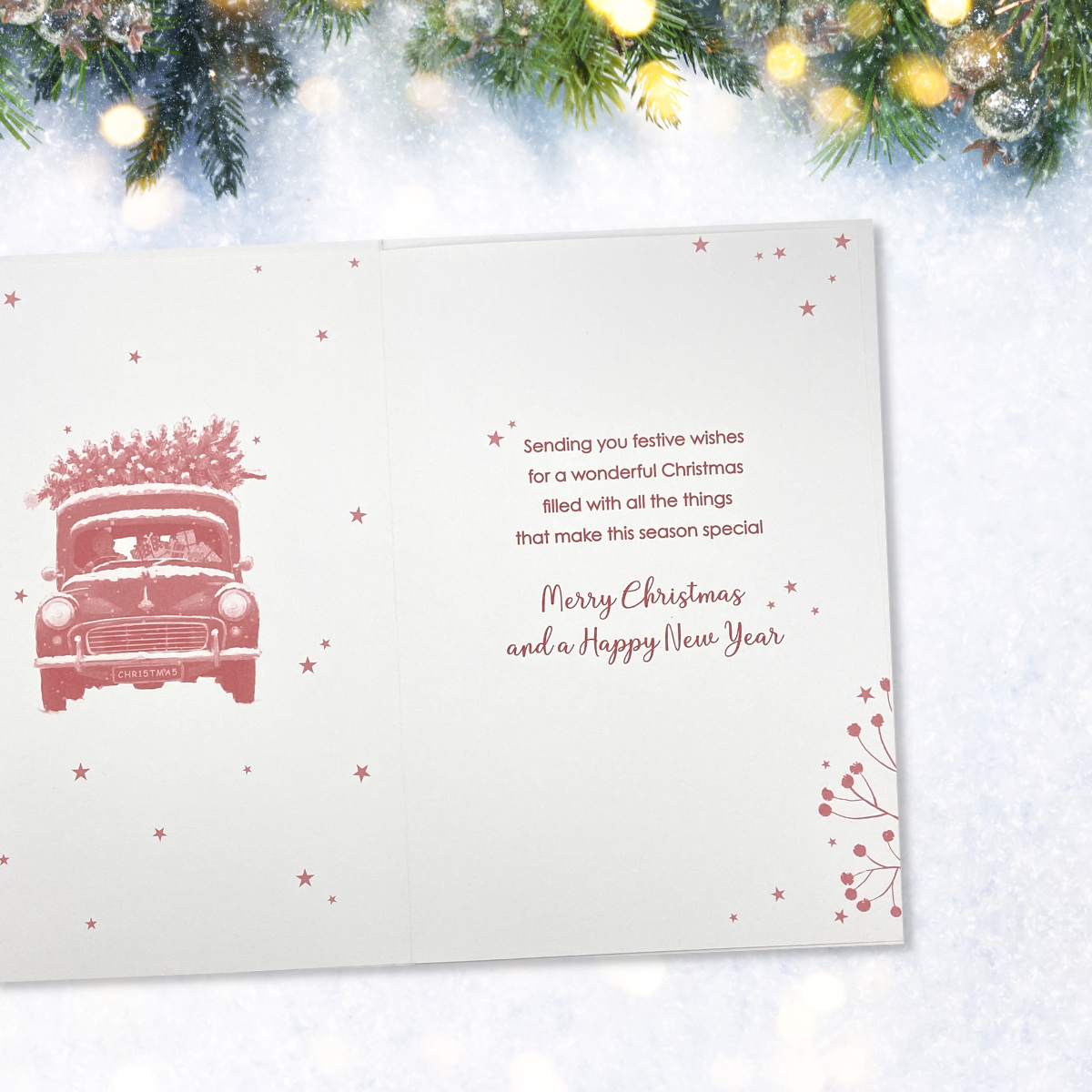 Inside image with red car and text