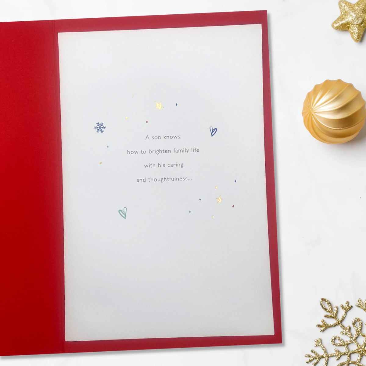 Inside image with printed verse and red background