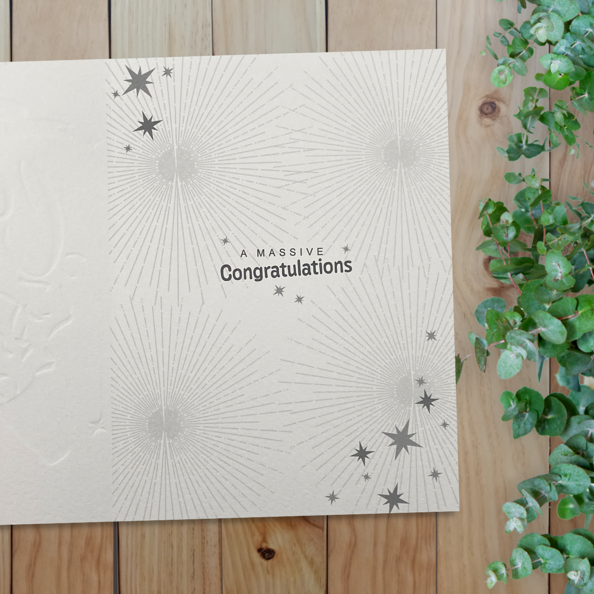 Black and white design inside with stars and verse