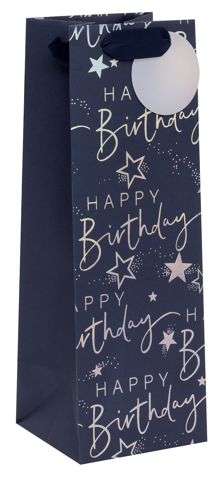 Birthday Script Navy Bottle Bag