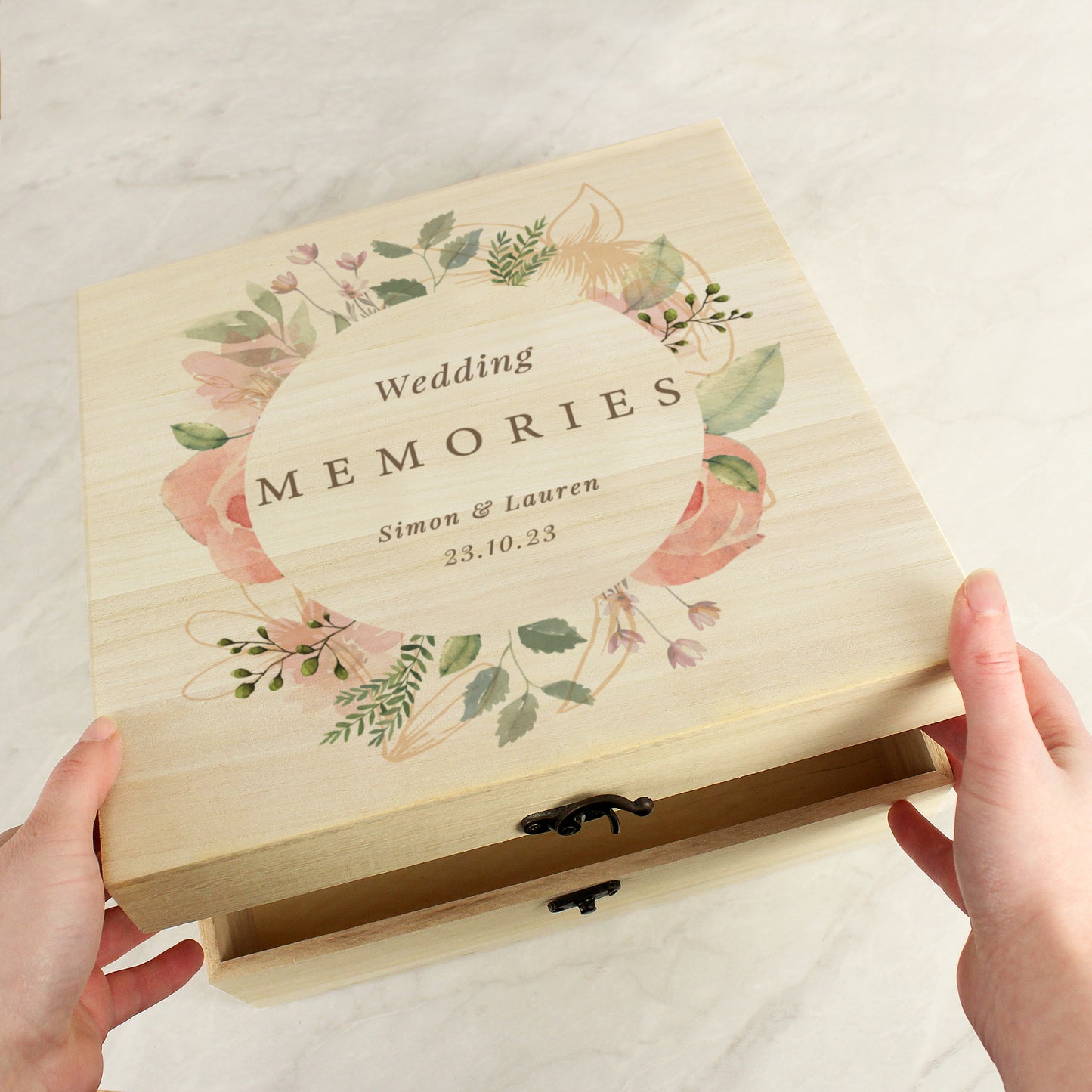 Personalised Floral Watercolour Wooden Keepsake Box