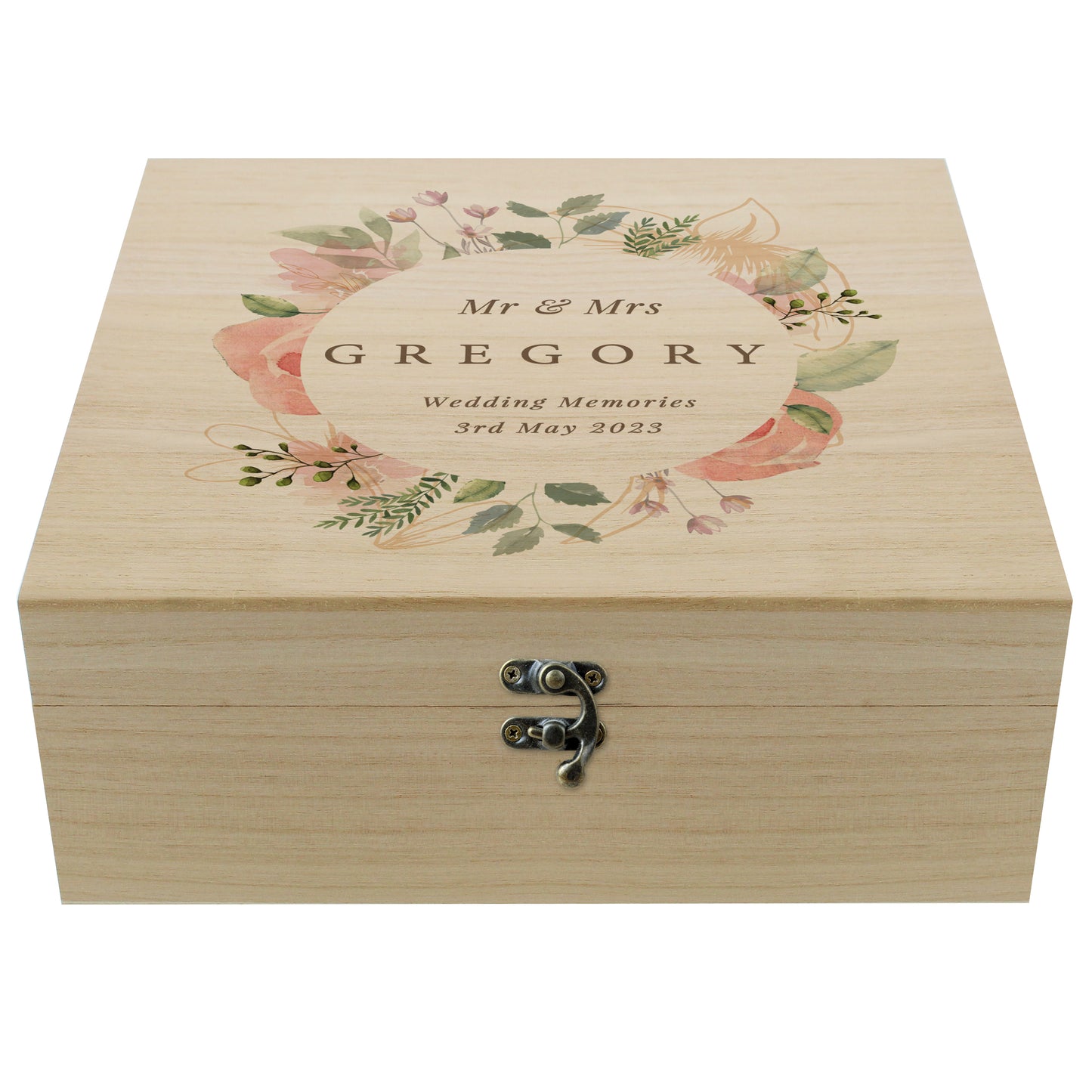 Personalised Floral Watercolour Wooden Keepsake Box